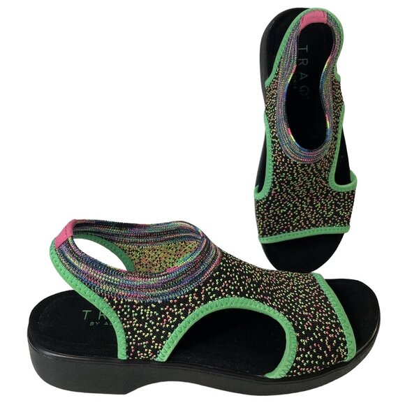TRAQ Alegria Dream Knit Sport Queen Sandals Slip On Funplex Lime Eur 37 US 6.5-7 - Picture 1 of 9